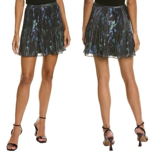 All Saints Cora Alva Pleated Mini Skirt Size 10 Seaglass Black Blue A-Line Short